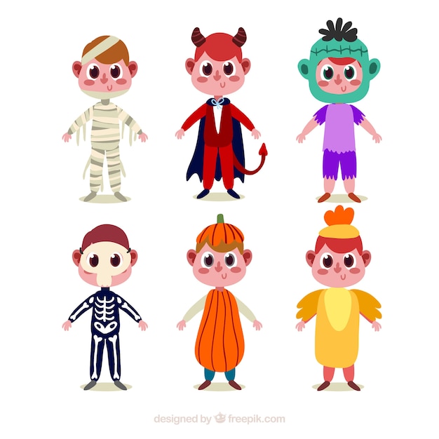 Free Vector pack of children characters with halloween costumes