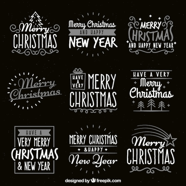 Free Vector pack of christmas badges on blackboard effect