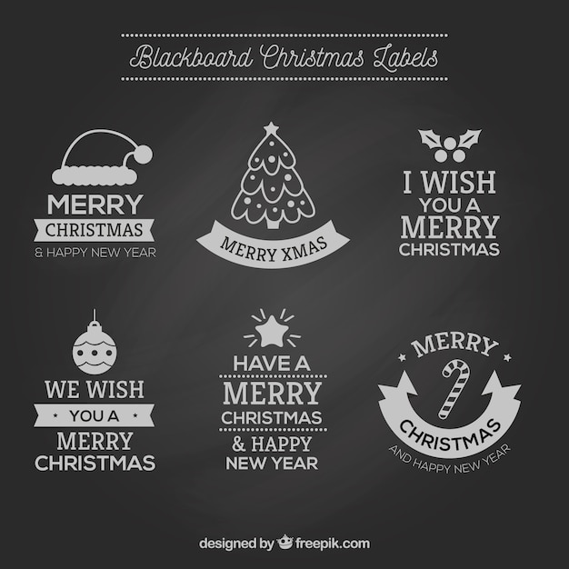 Pack of christmas badges on blackboard effect