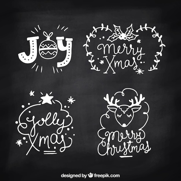 Free vector pack of christmas badges on blackboard effect