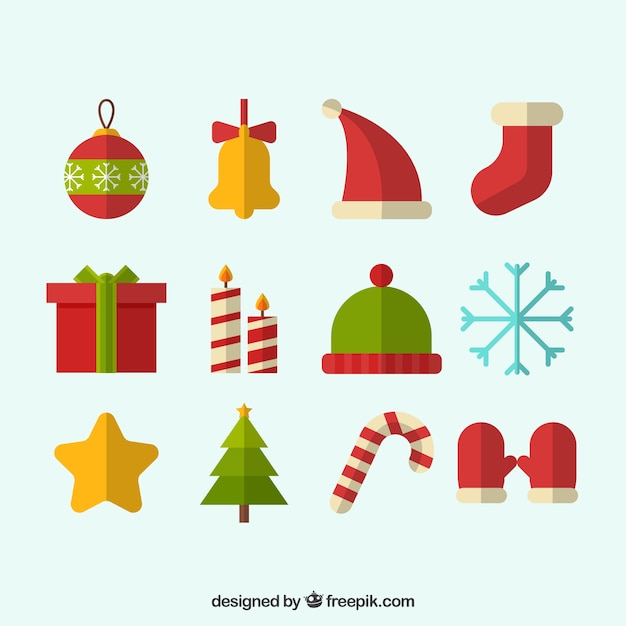 Pack of christmas decoration elements in flat design