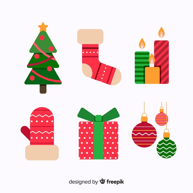 Pack of christmas element in flat design