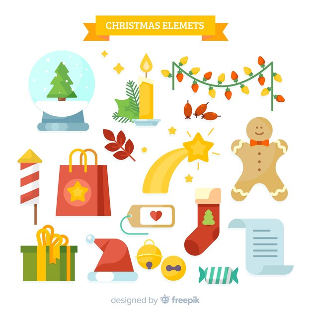 Pack of christmas elements in flat design