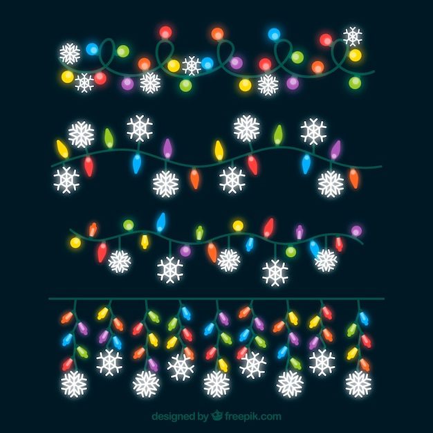 Free vector pack of christmas lights with snowflakes