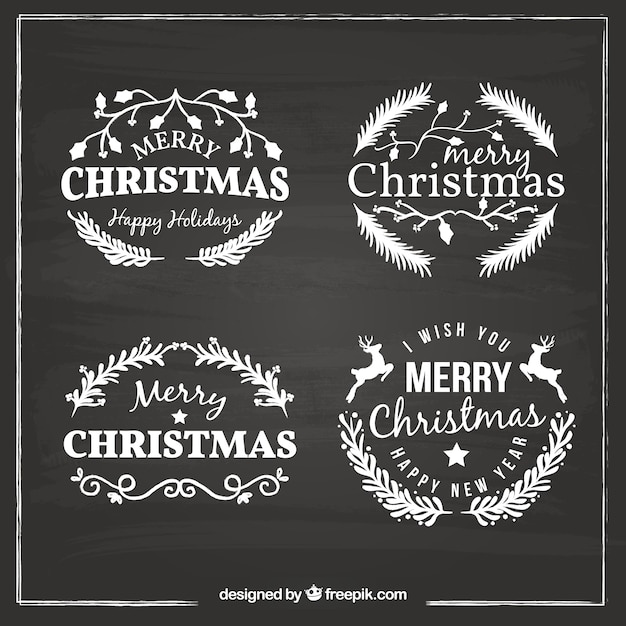 Free Vector pack of christmas message stickers in vintage style