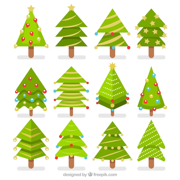 Pack of christmas trees in flat design