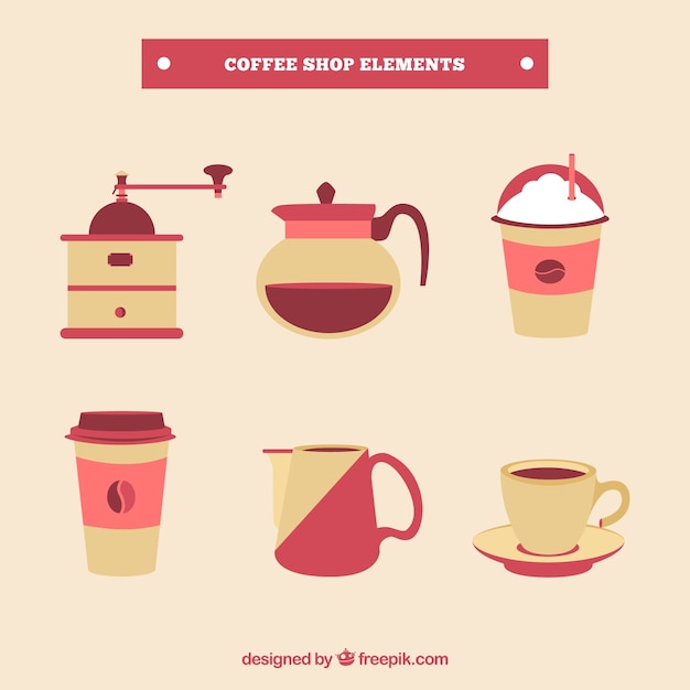 Pack of coffee elements in flat design