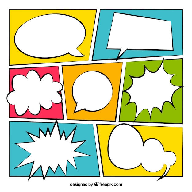 Pack of colored comic vignette with dialogue balloons