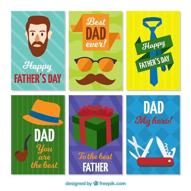 Free Vector pack of colored greeting cards for father's day