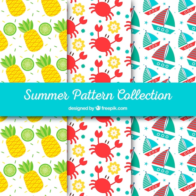 Pack of colored patterns with summer objects