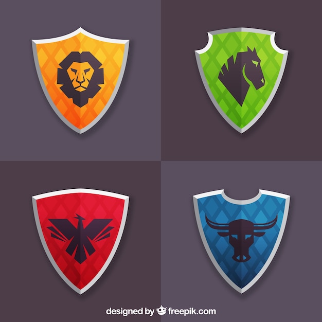 Free Vector pack of colored shields with animals