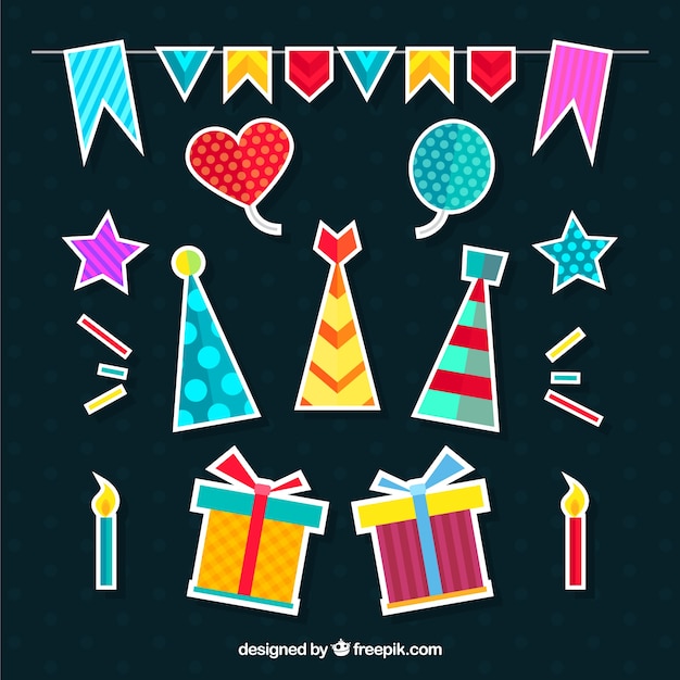 Free Vector pack of colorful birthday items