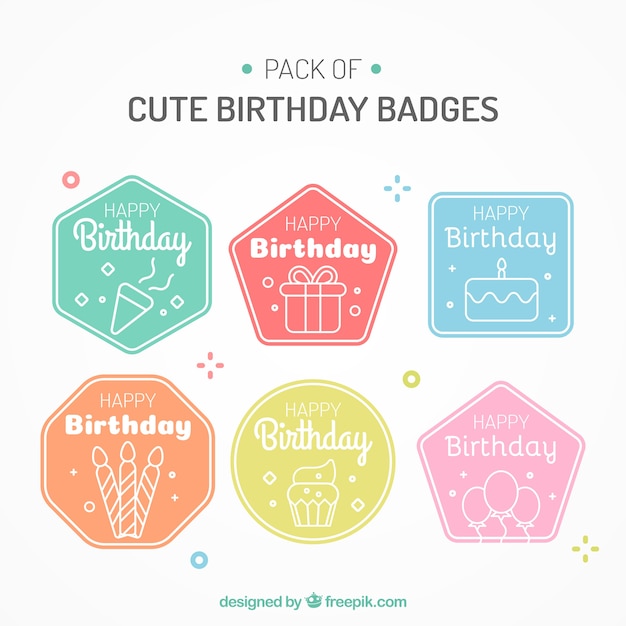 Free Vector pack of colorful birthday stickers in linear style