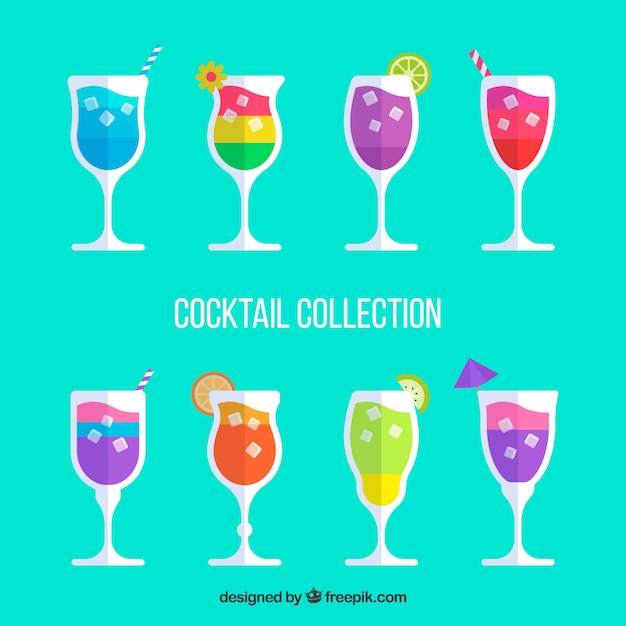 Free Vector pack of colorful cocktails in flat design