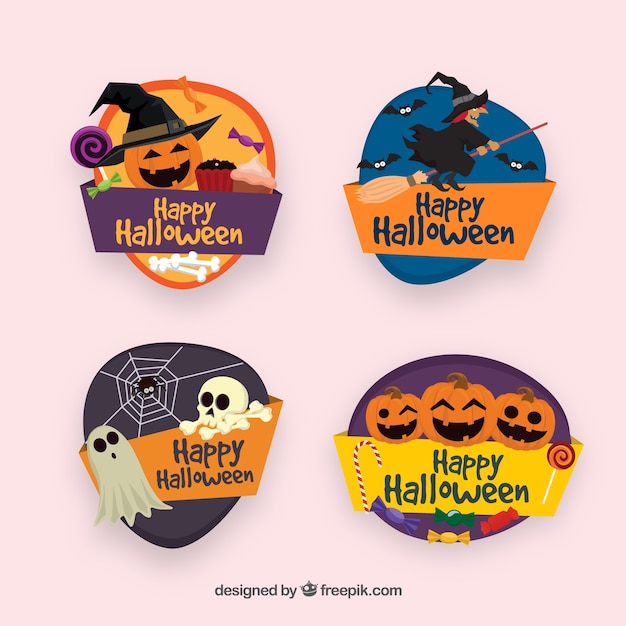 Free vector pack of colorful halloween badges