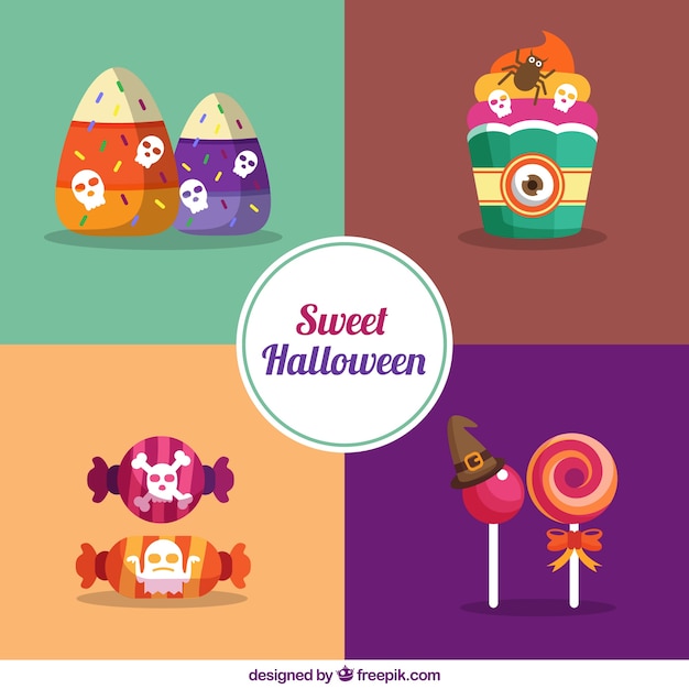 Free vector pack of colorful halloween sweets