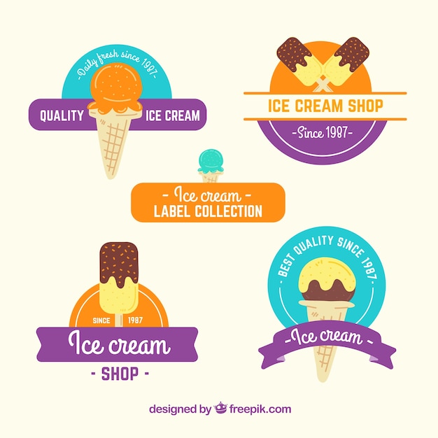 Free Vector pack of colorful ice cream stickers