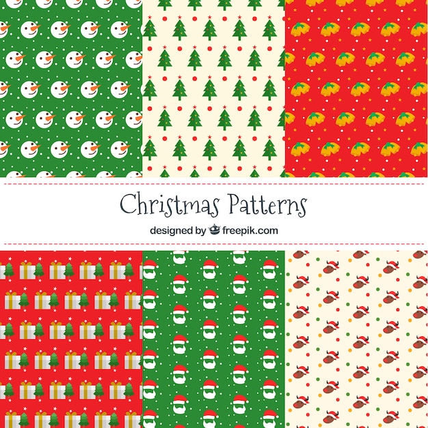 Pack of colorful patterns with christmas elements