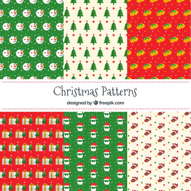 Pack of colorful patterns with christmas elements