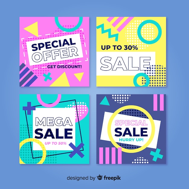 Pack of colorful sales banner memphis style