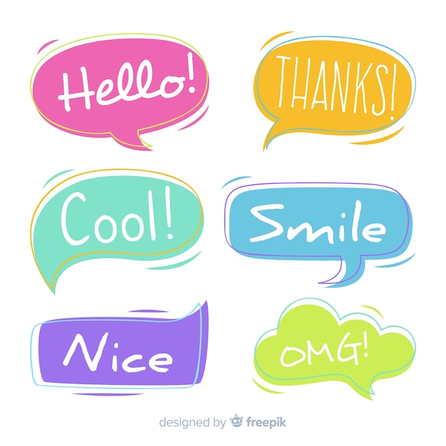 Pack of colorful speech bubbles with different expressions