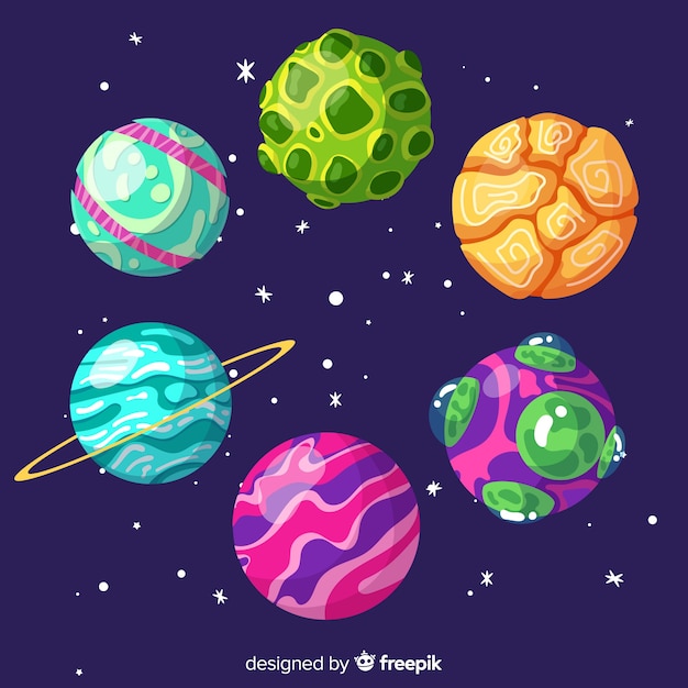 Free vector pack of colourful flat design planets