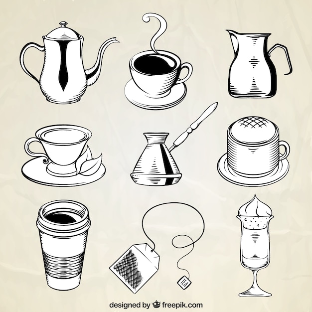 Free Vector pack of cups and other hand-drawn coffee items