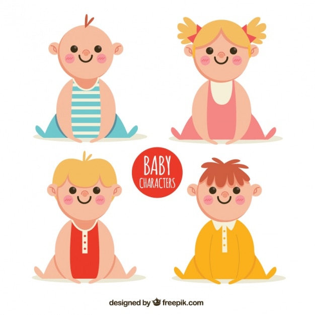 Free Vector pack of cute babies with round faces