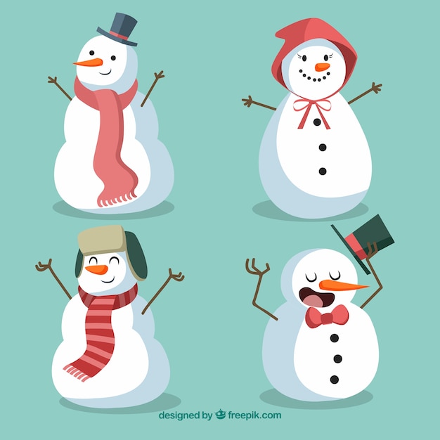 Pack of cute happy snowmen 