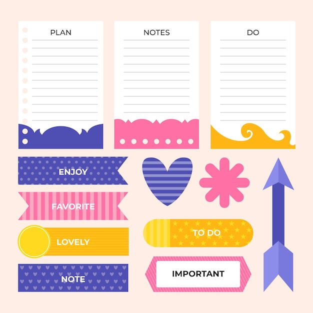 Free Vector pack of cute planner scrapbook elements