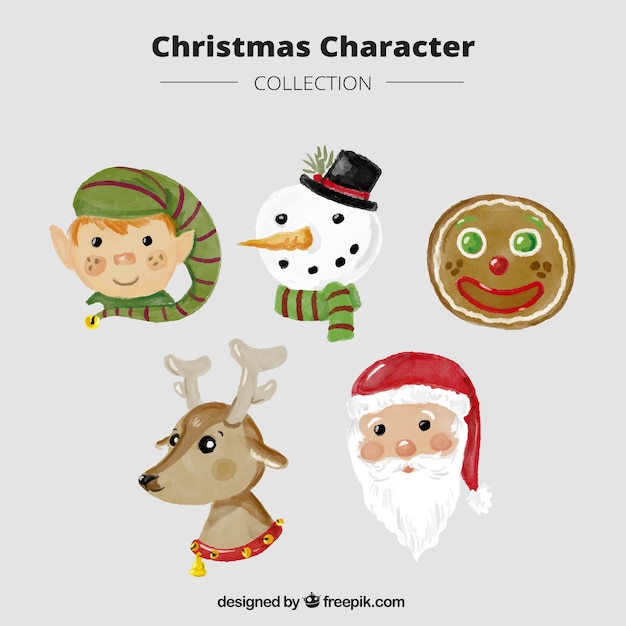 Free Vector pack of cute watercolor christmas characters