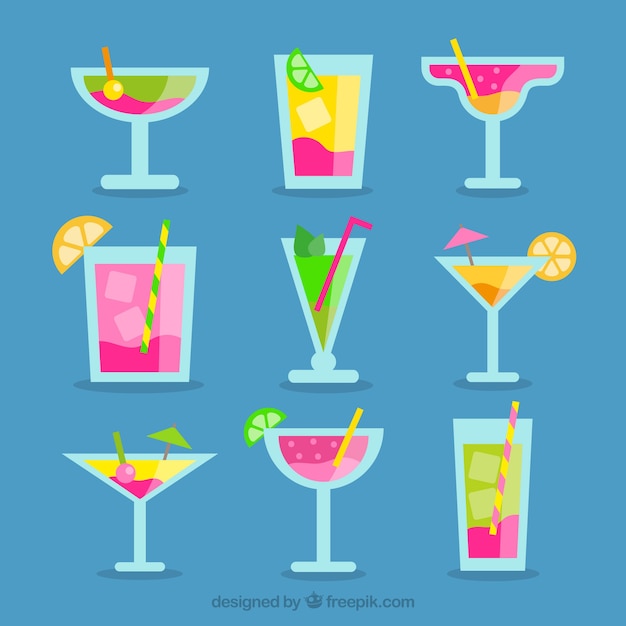 Free Vector pack de bebidas refrescantes en diseño plano 