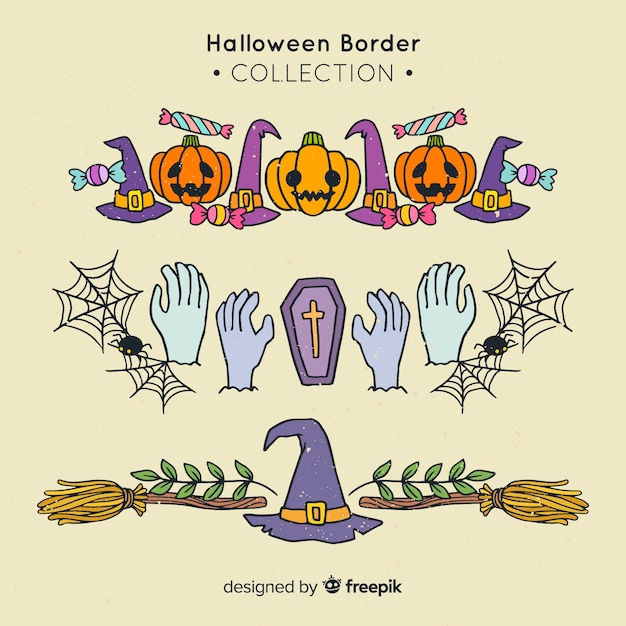 Free Vector pack of decorative halloween borders in hand drawn style