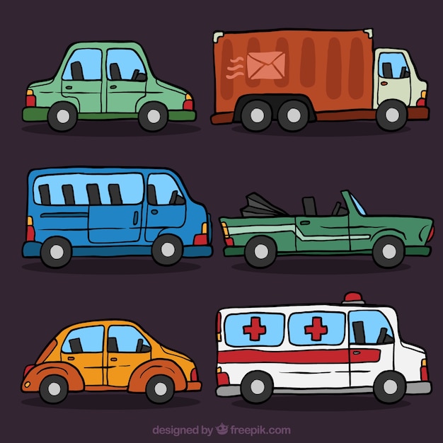 Free Vector pack of decorative hand-drawn vehicles