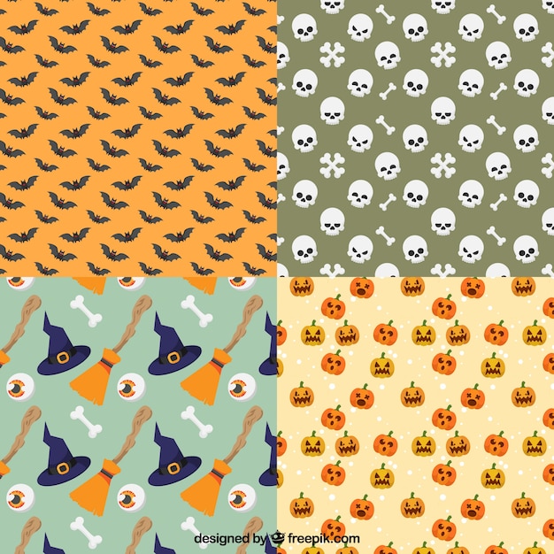 Free vector pack of decorative patterns with halloween elements