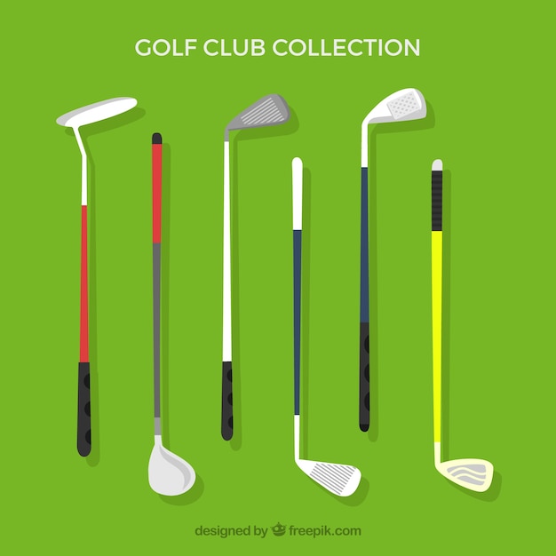 Pack of different golf clubs