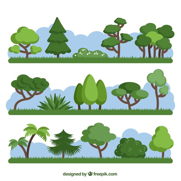 Pack of different green trees