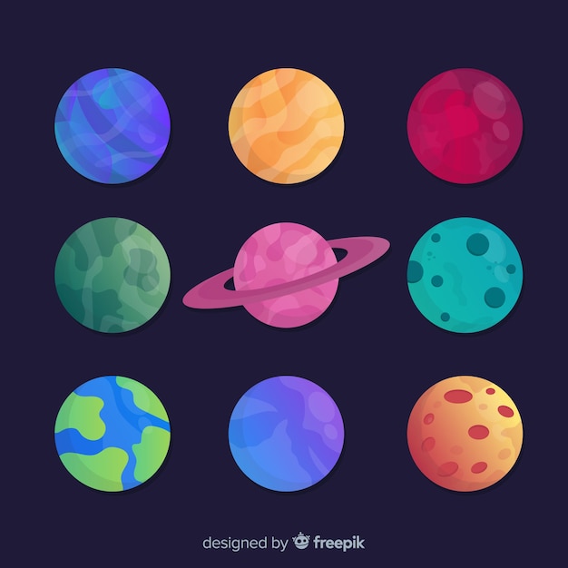 Free vector pack of different planets stickers