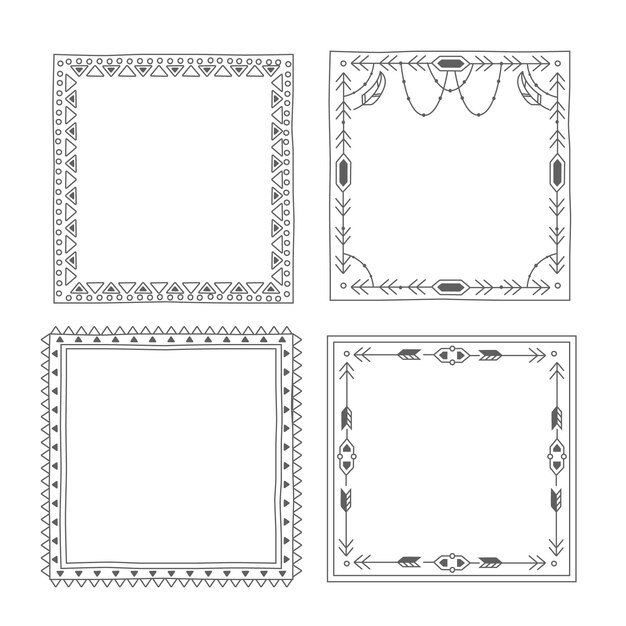 Pack of drawn beautiful boho frame