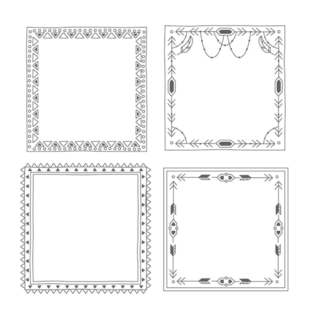 Pack of drawn beautiful boho frame