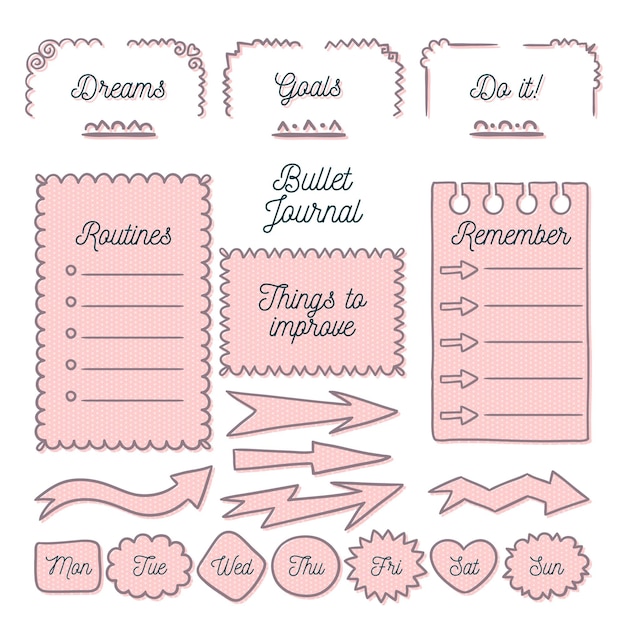 Pack of drawn bullet journal elements