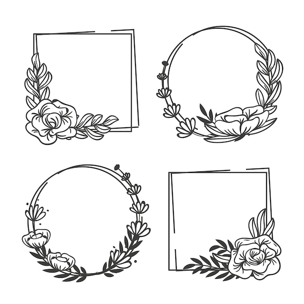 Pack of drawn floral frames