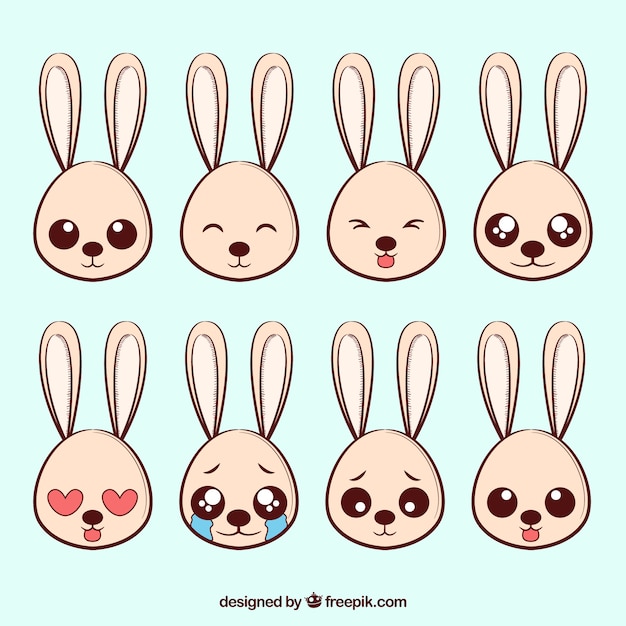 Free Vector pack of eight rabbit emoticons