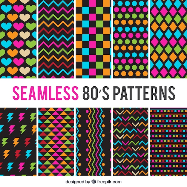 Free vector pack of eighties colored patterns