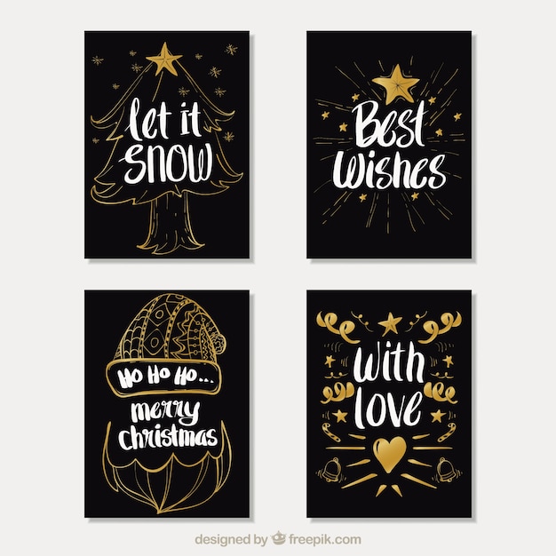 Free Vector pack of elegant christmas cards with sketches