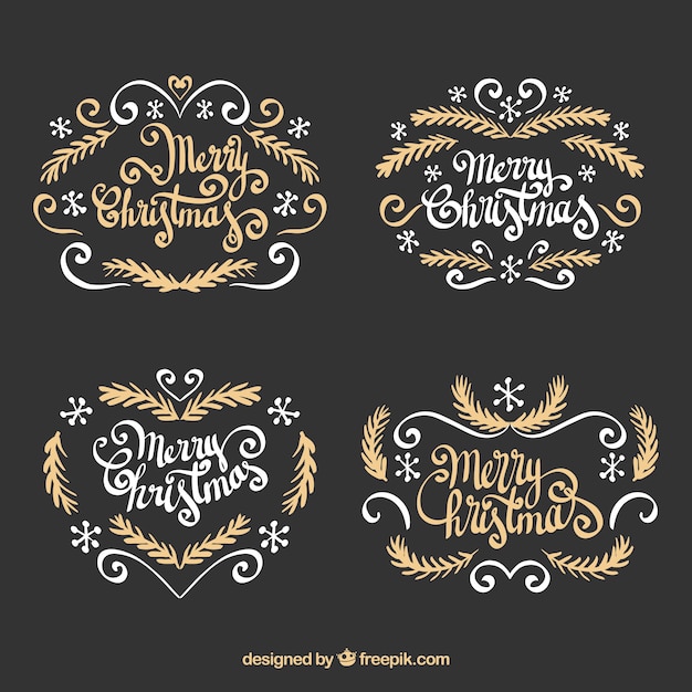 Free Vector pack of elegant merry christmas badges