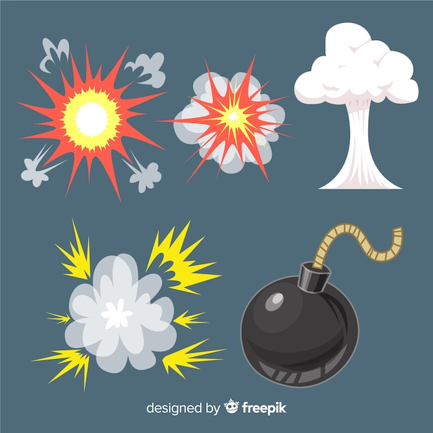 Free Vector pack of explosion effects cartoon style