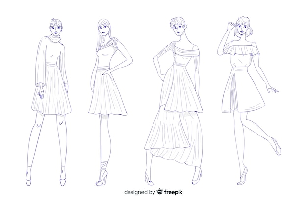 Pack of fashion illustrations hand drawn design