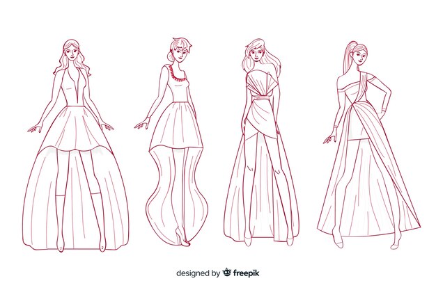 Pack of fashion illustrations hand drawn design