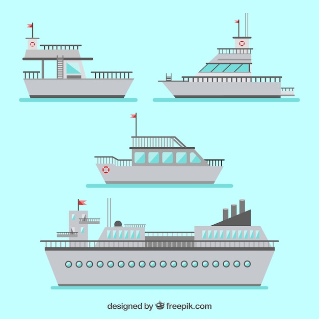 Free Vector pack of five gray boats in flat design